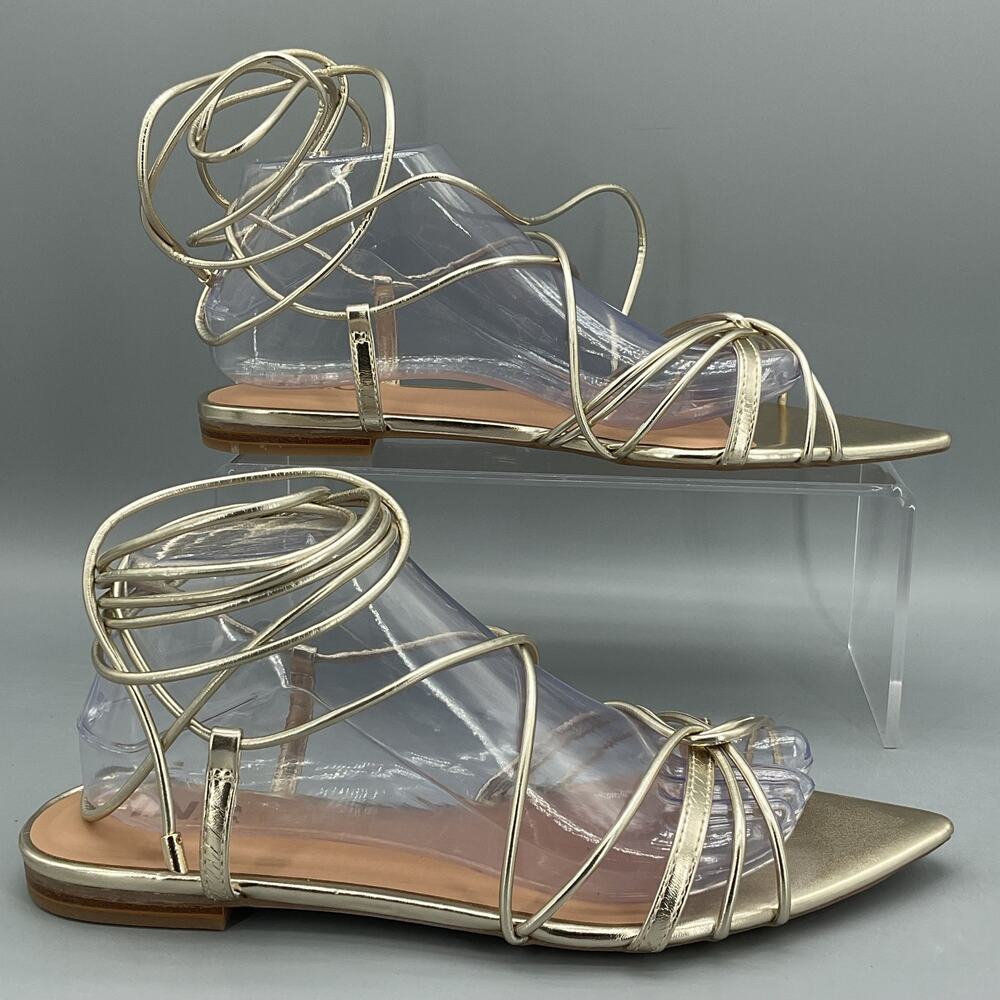 NEW INC Women’s Kharmaa Lace Up Flat Sandals Gold Size 12M